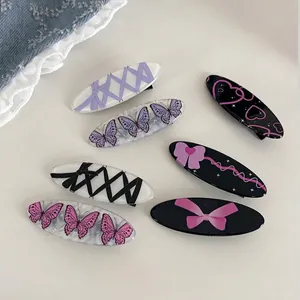Mollette per Capelli Ovali con Fiocco e Farfalla in Stile Coreano per Donna Fermagli per Capelli con Motivo a Nastro in Acrilico Accessori per Capelli alla Moda