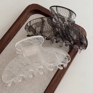 Elegant Acrylic Lace Pattern Hair Claw Shark Clip For Women Transparent Hair Accessory For Daily Styling Handmade Hairpin