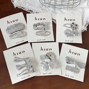 Lot de barrettes argentées scintillantes pour filles avec nœuds et formes de nuages