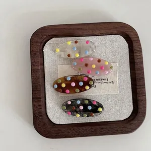 Korean Style Acrylic Colorful Polka Dot Hair Clip Oval Dripping Oil Side Bangs Clip Vintage Fashion Hair Accessories For Women