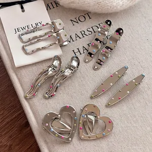 Pinces à Cheveux en Métal Argenté pour Femmes Filles Pois Colorés Cœur Étoile Pinces à Bec de Canard Accessoires Cheveux