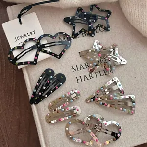 Sweet Girl Colorful Polka Dot Metal Hair Clips Star Heart Triangle Snap BB Clip Silver Black Hair Accessories For Women