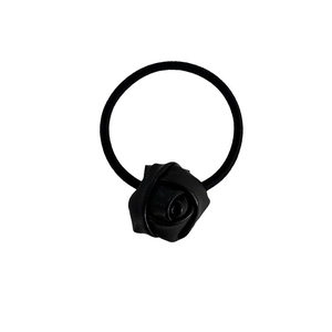 Elegant black fabric rose hair tie with high-elastic rubber band on white background