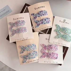 5 pairs of sparkling sequin mermaid tail hair clips in various gradient colors for girls