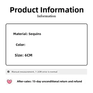 Detail chart of 6cm mermaid tail hair clip showing sequin material and dimensions