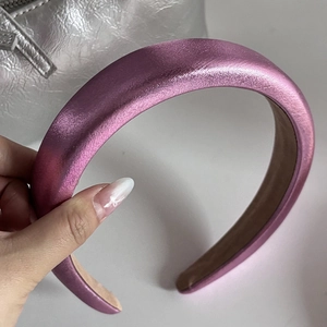 Metallic pink purple padded headband with thick high top design for women hair styling