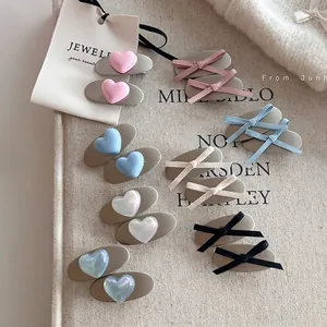 Sweet Ribbon Bow Heart Hair Clips For Women Girls Alloy Silver Duckbill Clips Y2K Aesthetic Hair Accessories Daily Jewelry