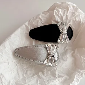 Elegante Leder Schleife Haarspangen Für Damen Strass Funkelnde BB Clips Stilvolle Seite Haarschmuck