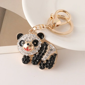 Exquisite panda keychain with black and white rhinestones and gold metal lobster clasp