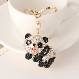 Cute Cartoon Panda Keychain Metal Alloy Rhinestone Studded Animal Bag Charm Souvenir Pendant For Women Accessories Gift