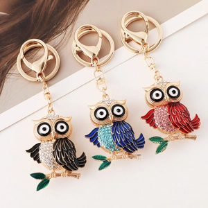 Porte-clés Hibou en Émail Avec Strass Scintillants en Alliage Métal Anneau de Clé Oiseau Animal Pendentif de Sac pour Femmes