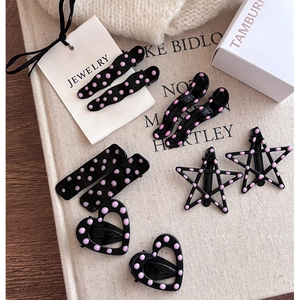 Barrettes à Cheveux en Métal Émaillé à Pois Roses Forme Géométrique Cœur Étoile Ondulée Épingles Noires pour Femmes Filles Accessoires Doux Cool