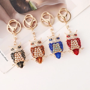 Vintage Eule Metall Schlüsselanhänger Strass Emaille Tier Tasche Charme Anhänger Für Damen Luxus Vergoldet Schmuck Geschenk