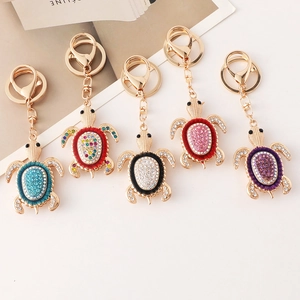 Porte-clés Tortue de Mer en Strass Alliage Plaqué Or Charme de Sac Animal Anneau de Clé pour Femmes Hommes Bijoux
