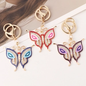 Enamel Butterfly Keychain Alloy Rhinestone Key Ring Cute Insect Bag Charm Jewelry For Women Girls Gift