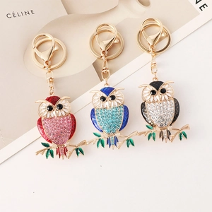 Exquisite Rhinestone Owl Keychain For Women Enamel Animal Key Ring Bag Pendant Decoration Cute Gold Alloy Car Accessories Jewelry Gift