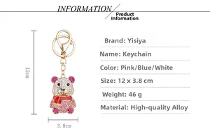 Dimensions détaillées de 12cm x 3,8cm porte-clés ours en strass rose et alliage