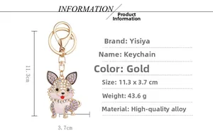 Detailed view of the 11.3cm sparkling rhinestone Corgi keychain with lobster clasp