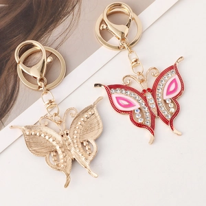 Chic butterfly keychains in hollow gold and colorful crystal rhinestones for women