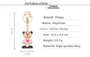 Detailed technical specifications for the metal heart bear keychain showing dimensions and weight
