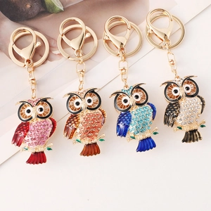 Cartoon Owl Keychain Zinc Alloy Rhinestone Enamel Bird Pendant Bag Charm Accessories Car Key Ring For Women Gift