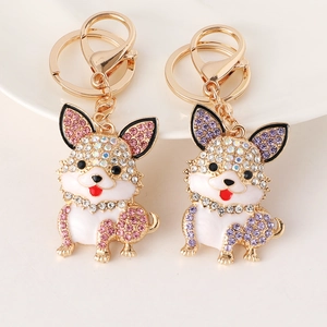 Cartoon Corgi Dog Metal Keychain For Women Cute Rhinestone Enamel Animal Puppy Bag Pendant Fashion Jewelry Accessory Gift