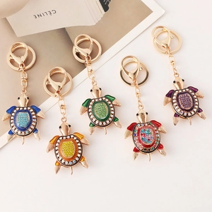 Porte-clés Tortue de Mer en Strass Pendentif de Sac en Métal Cadeau Pour Femmes Filles Alliage Émail Animal Mignon Porte-clés