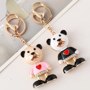 Creative bear keychains with heart shirts, crystal accents, and durable metal lobster clasps