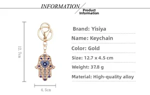 Spécifications du porte-clés main de Hamsa avec cœur bleu et strass brillants