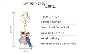 Spécifications de taille du porte-clés hibou montrant les dimensions 12,3 cm x 4,7 cm