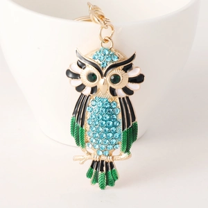 Colorful crystal owl keychain with gold plating for handbags and car accessories decoration