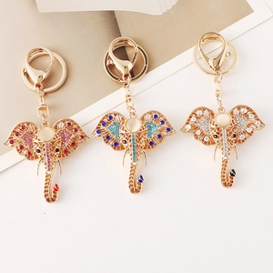 Zinc Alloy Hollow Rhinestone Elephant Keychain Colorful Animal Bag Pendant For Women Car Key Ring Jewelry Accessories Gift