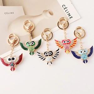 Porte-Clés Hibou Dessin Animé Strass Émail Alliage Pendentif Sac Anneau Clé Voiture Animal Mode Bijoux Cadeau Femmes Hommes