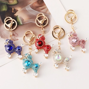 Luxurious Poodle Dog Shaped Rhinestone Keychain Alloy Metal Animal Pendant Bag Charm Car Key Holder Accessory For Women