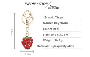 Spécifications de taille pour le porte-clés fraise serti de strass brillants
