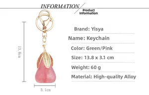 Spécifications de taille pour un porte-clés poire rose pailleté mesurant 13,8 cm x 3,1 cm