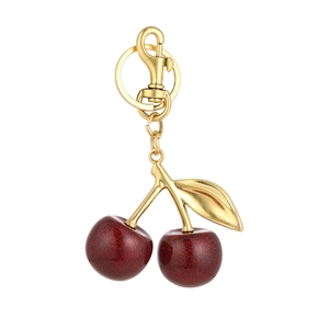 Glitter Resin Cherry Fruit Keychain Gold Zinc Alloy Leaf Bag Charm For Women Car Decoration Pendant Daily Accessories Gift