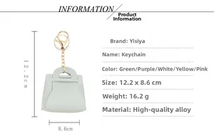 Detailed size specifications for the mint green mini bag keychain with alloy components