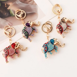 Porte-clés Mascotte Éléphant d'Asie du Sud-Est Alliage de Zinc Émail Strass Animal Pendentif de Sac Accessoires de Voiture Cadeau
