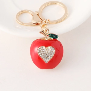 Porte-clés Pomme Rouge Incrusté de Strass Pendentif Cœur en Métal pour Femme Clés de Voiture Cadeau Accessoire de Mode
