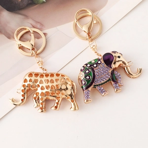 Porte-clés éléphant avec strass et émail pour clés de voiture et accessoires de sac