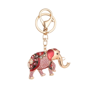 Porte-clés éléphant exquis avec strass colorés et émail rouge brillant