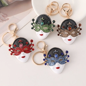 Venice mask keychains with colorful rhinestones and gold plating in four color styles