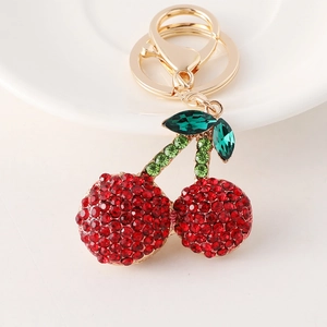 Sparkling Rhinestone Cherry Keychain Fashion Crystal Fruit Bag Pendant Alloy Gold Plated Key Ring For Women Gift Choice