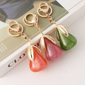 Porte-clés créatifs en forme de poire en résine orange rose et verte avec paillettes
