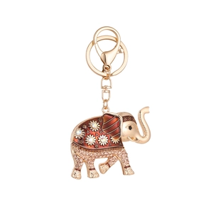 Colorful elephant keychain with rhinestones and enamel on golden metal base
