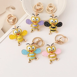 Cartoon Rhinestone Bee Keychain For Women Cute Zinc Alloy Inlaid Insect Bag Pendant Enamel Bee Key Ring Girls Fashion Gift Jewelry