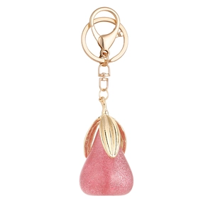 Porte-clés créatif en forme de poire rose pailletée avec fermoir mousqueton doré élégant