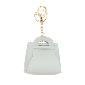 Mini light blue leather coin purse keychain in creative handbag shape with golden clasp