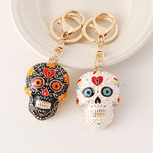 Mandala Sugar Skull Enamel Keychain Day Of The Dead Bag Pendant Zinc Alloy Halloween Jewelry Gift For Women Men